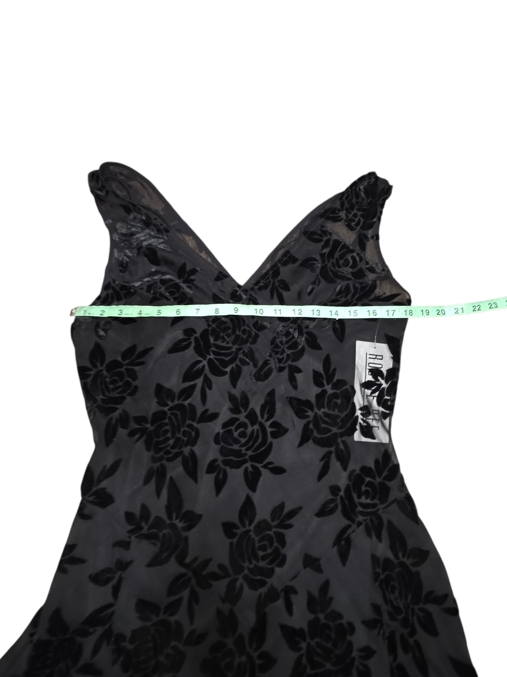 Robbie Bee Black Burnout Velvet Floral Midi Dress Size 12 Sheer Overlay Party - Picture 7 of 11